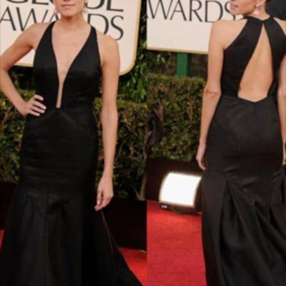 J Mendel Green Trumpet Evening Dress Gown Beads Sheer Seams Train Sz 10 Nice - Picture 11 of 11